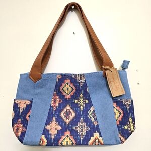 nwt CANYON SKY small Boho Tote‎ Hippie Southwestern Geometric Denim Purse Blue